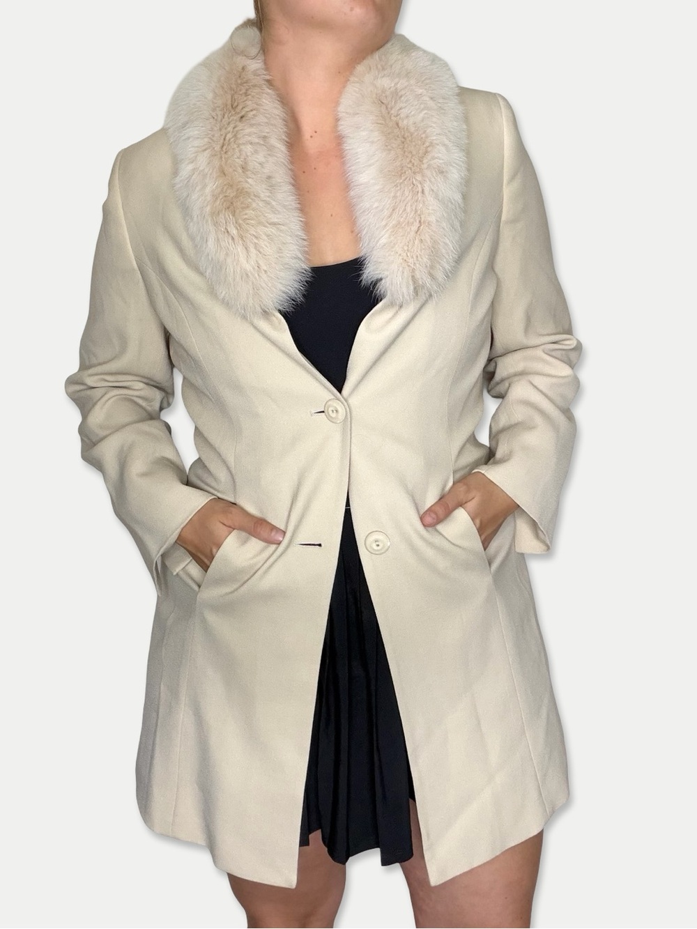 Vintage J Percy Marvin Richards Wool Fox Fur Collar Coat Size 10 USA